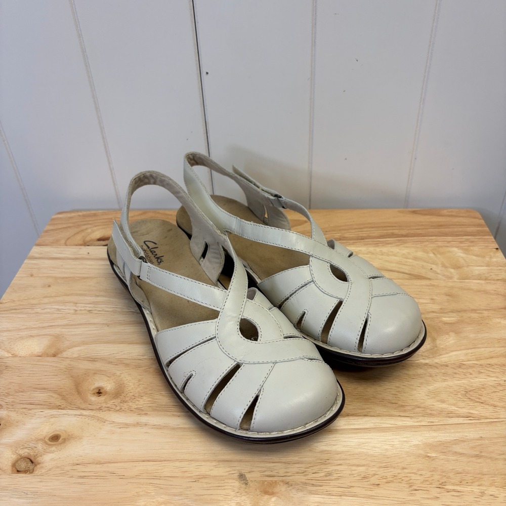 Clarks Ina Jewel Fishermen Leather Sandals Womens 10M Minimalist Coastal Grandma